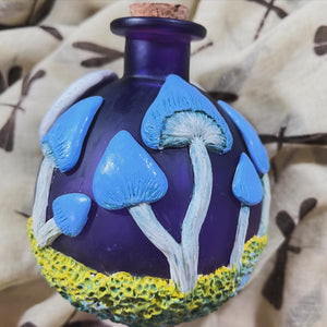 Mushroom Potion Bottle Sculpture - Blue & White