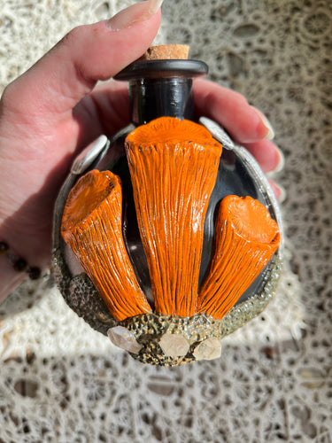 Mushroom Potion Bottle Sculpture - White & Orange