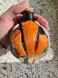 Mushroom Potion Bottle Sculpture - White & Orange
