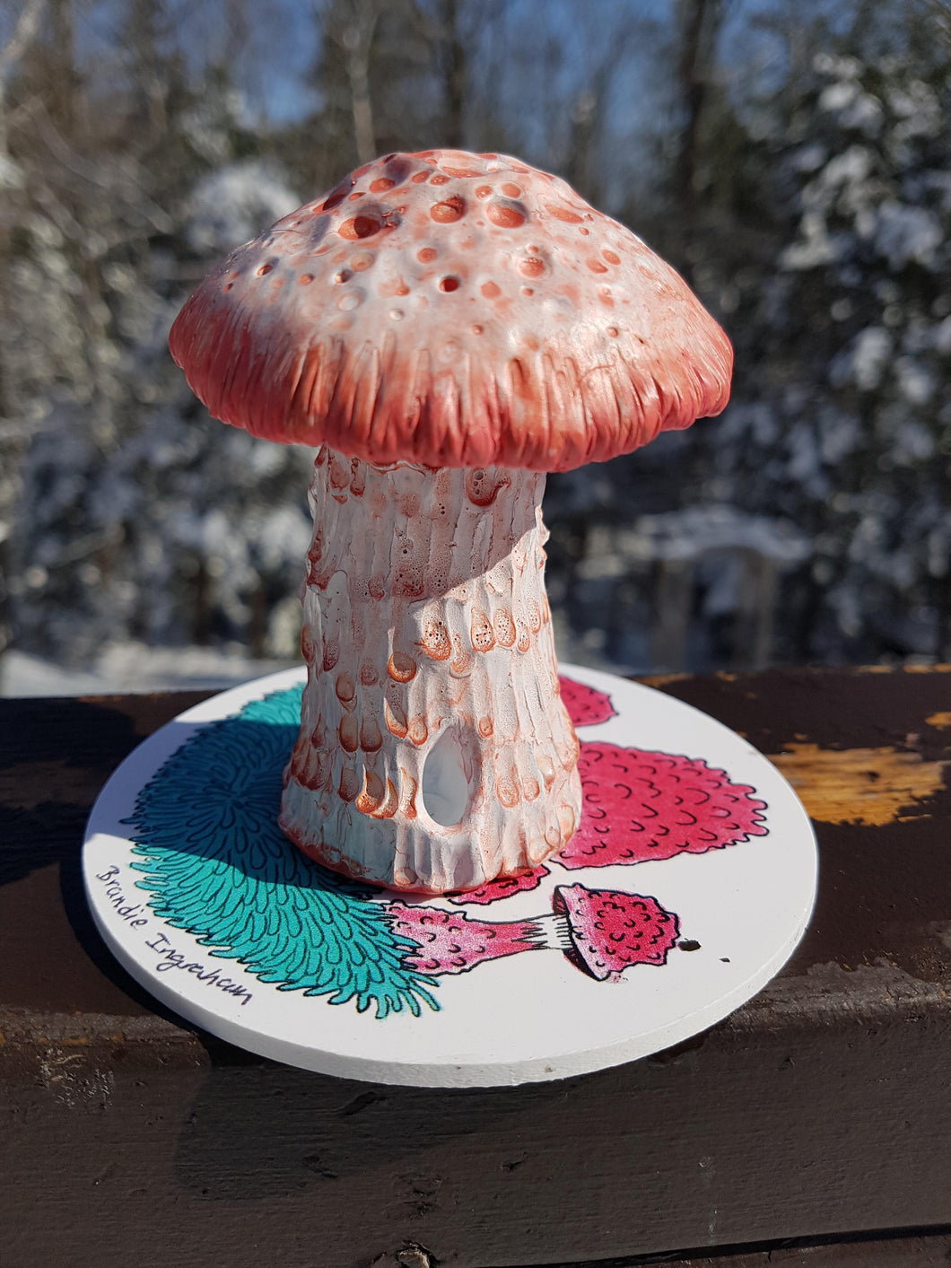 Mushroom Bottle Sculpture - Rosey Mush with 