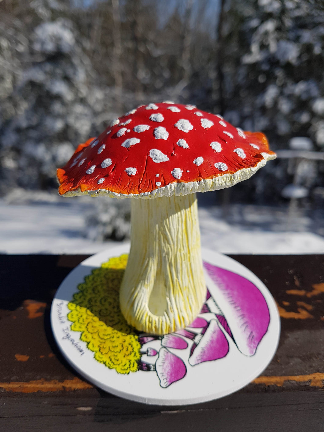 Mushroom Bottle Sculpture - Red Imposter with 